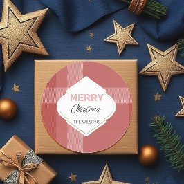 Adesivo Elegante Feliz Natal Tartan Burgundy