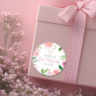 Adesivo Elegante Festa de Bat Mitzvah Personalizada Floral