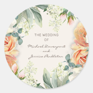 Adesivo Elegante Flor de Pêssego Creme Eucalipto Casamento