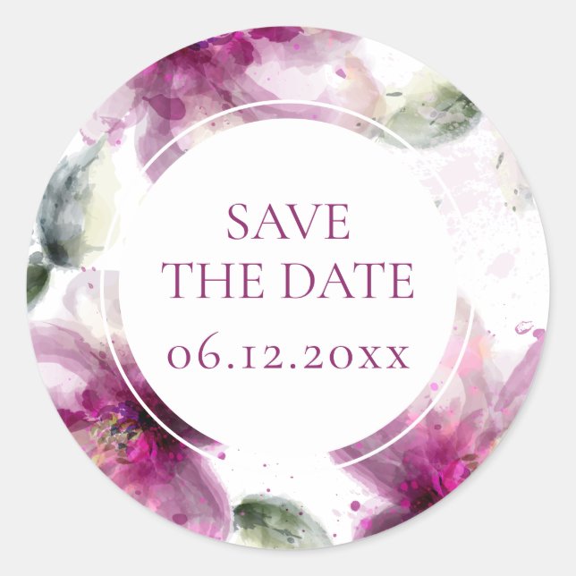 Adesivo Elegante Flor de Save the Date (Frente)