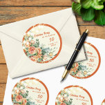 Adesivo Elegante Floral 50th Birthday Sticker<br><div class="desc">Um adesivo floral elegante de 50º aniversário redondo - lindas flores laranja,  luzes de cordas e uma borda laranja. Utilize-os em convites,  favoritos para festas e muito mais!</div>