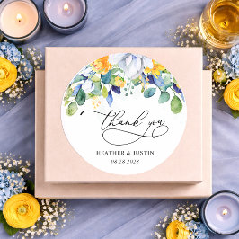Adesivo Elegante floral amarelo e azul casamento em aquare