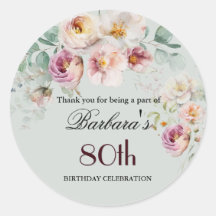 ADESIVO Elegante Floral Aquarela 80º Aniversário