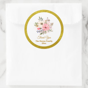 Adesivo Elegante Floral Aquarela de Agradecimento Casament