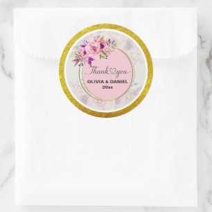 Adesivo Elegante Floral Aquarela de Agradecimento de Casam