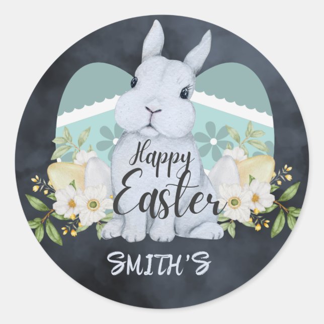 Adesivo Elegante Floral Aquarela - Feliz Páscoa (Frente)