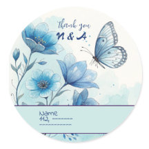 Elegante Floral Azul & Borboleta Personalizado