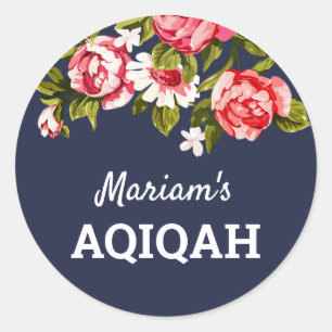 Adesivo Elegante Floral Azul Meia-Noite Bebê Menina Aqiqah