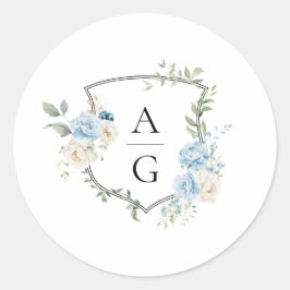 Adesivo Elegante Floral Azul Poeirento Monograma Crista de