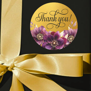 Adesivo Elegante Floral Black Script Obrigado Dourado Stic