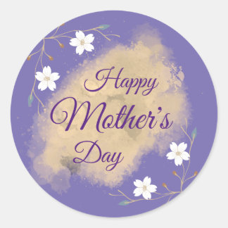 Adesivo Elegante floral branco roxo feliz dia das mães