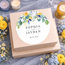 Adesivo Elegante floral casamento em aquarela amarela e az