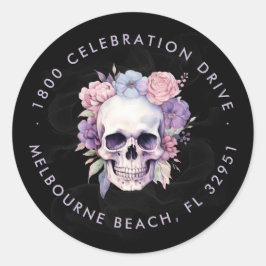 Adesivo Elegante Floral & Caveira Endereço de Retorno Góti