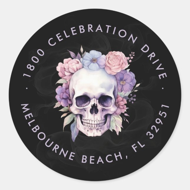 Adesivo Elegante Floral & Caveira Retorno Adress Gótico (Frente)