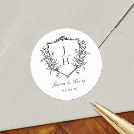Adesivo Elegante Floral Crest Monograma Casamento Regência