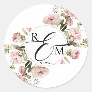Adesivo elegante floral de rosas em aquarela monograma cas