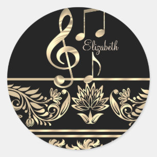 Adesivo Elegante Floral Dourado, Tecla de Violino, Nota
