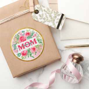 Adesivo Elegante Floral em Aquarela "MÃE EU TE AMO" Presen