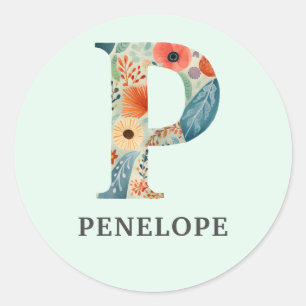 Adesivo Elegante Floral Nature - Letra P Nome Personalizad