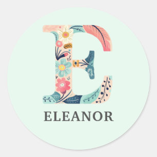 Adesivo Elegante Floral Natureza - Letra E Nome Personaliz