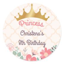 Elegante Floral Princess Birthday Round Sticker
