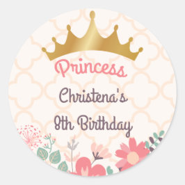 Adesivo Elegante Floral Princess Birthday Round Sticker