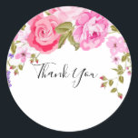 Adesivo Elegante Floral Rosa Agradecimento<br><div class="desc">Adesivo Redondo Clássico Elegante de Flores Cor-de-Rosa de Agradecimento. Adesivo Redondo Clássico Elegante de Flores Cor-de-Rosa de Agradecimento. Estes adesivos de agradecimento florais românticos e elegantes são perfeitos para casamentos e todas as ocasiões. O design floral é uma cascata de flores cor-de-rosa. Deixe como está ou personalize os adesivos com...</div>