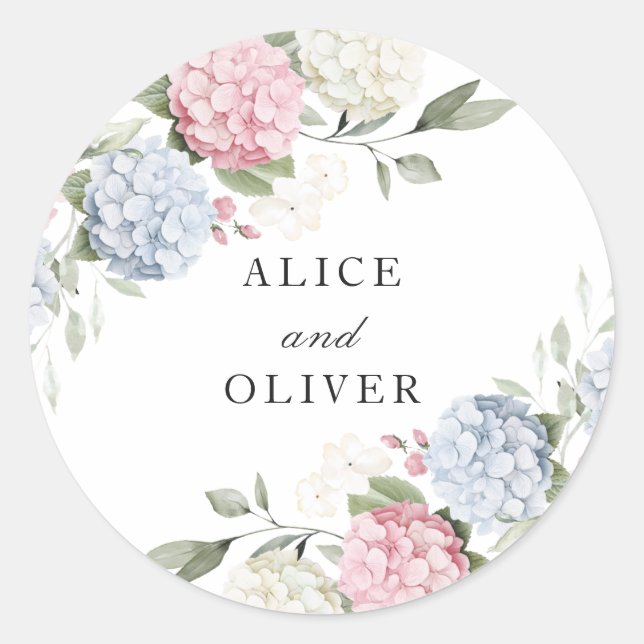 Adesivo Elegante Floral Rosa & Azul Hydrangea Envelope (Frente)