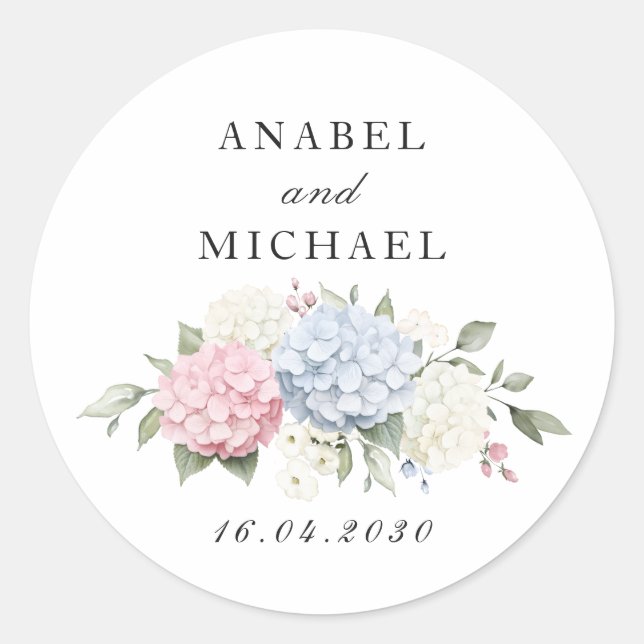 Adesivo Elegante Floral Rosa & Azul Hydrangea Envelope (Frente)