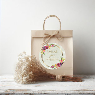Adesivo Elegante Floral Vintage Dourado Aniversário Obriga