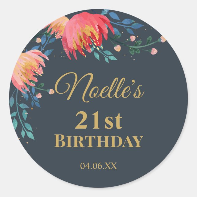 Adesivo Elegante, Flores Whimsical, Azul Escuro, Destaque  (Frente)