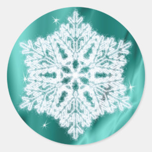 Adesivo Elegante Fluffy Snowflake Teal Green Faux Sparkles