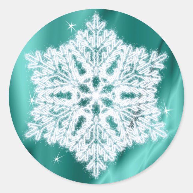 Adesivo Elegante Fluffy Snowflake Teal Green Faux Sparkles (Frente)