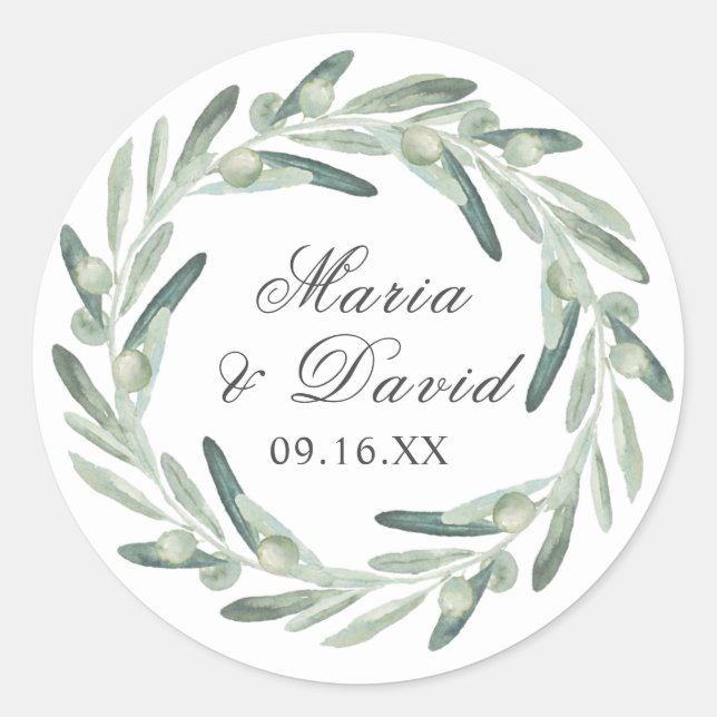 Adesivo Elegante Folha de Oliveira Verde Script (Frente)