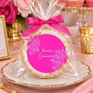 Adesivo Elegante Fuchsia Rosa e Branco Floral Quinceanera
