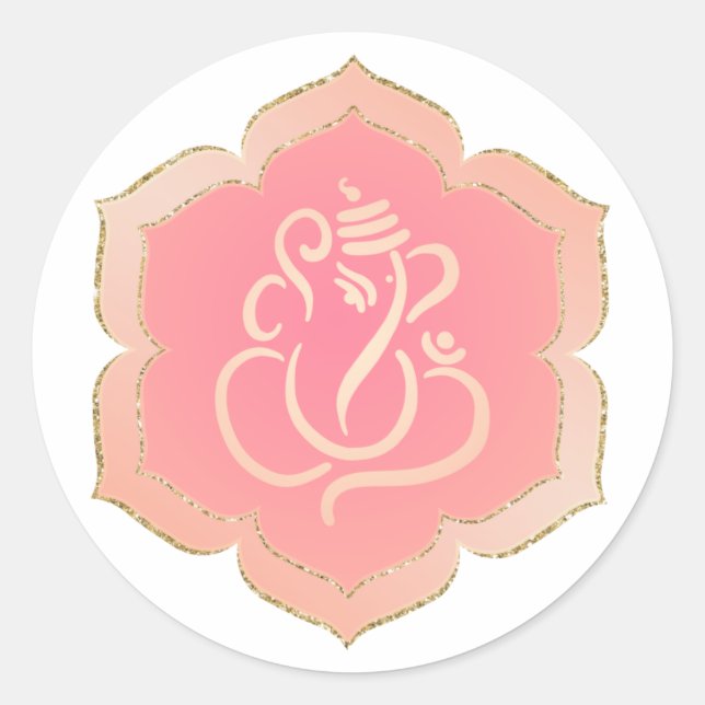 Adesivo Elegante Ganesh/ Deus Indiano Dourado Rosa Clássic (Frente)