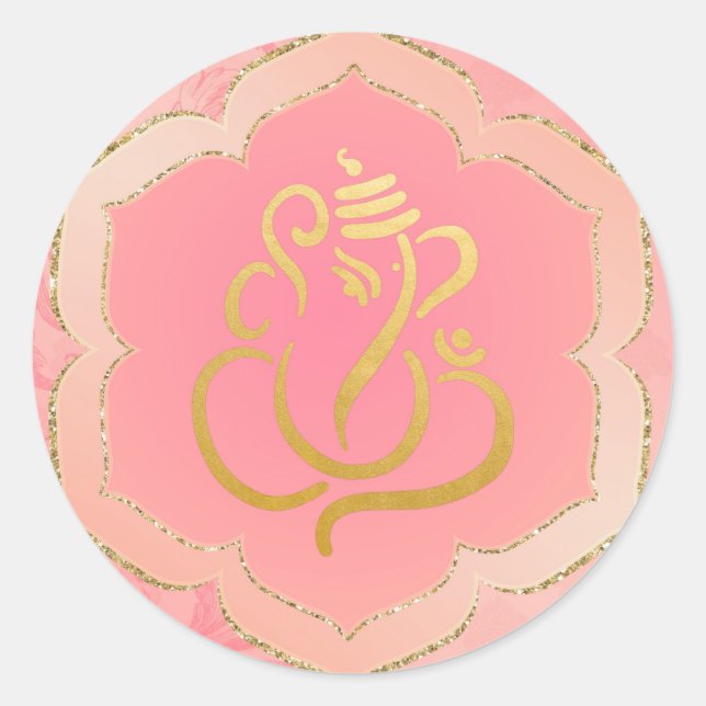 Adesivo Elegante Ganesha em Ouro Rosa / Deus Indiano (Frente)