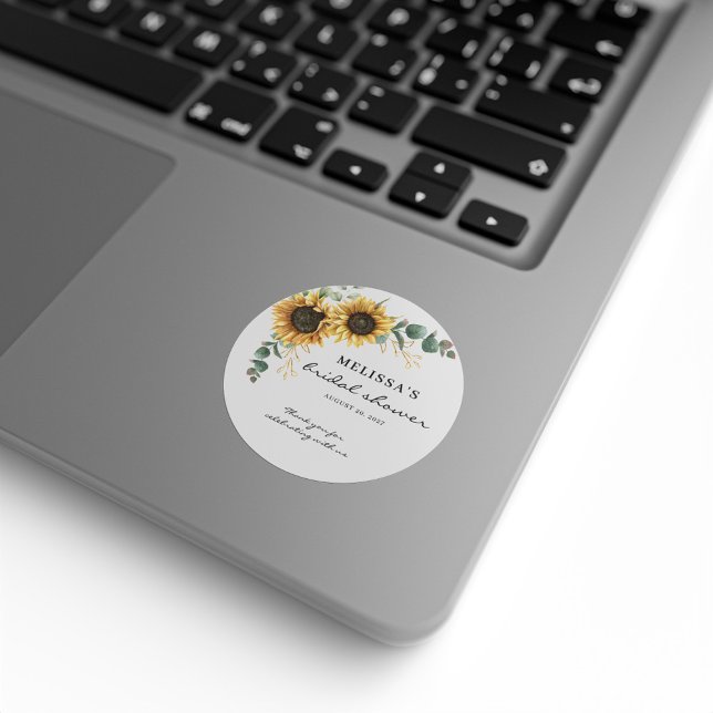 Adesivo Elegante Girassol Eucalyptus Floral Chá de panela (Floral Sunflower Eucalyptus Botanical Bridal Shower Circle Sticker)