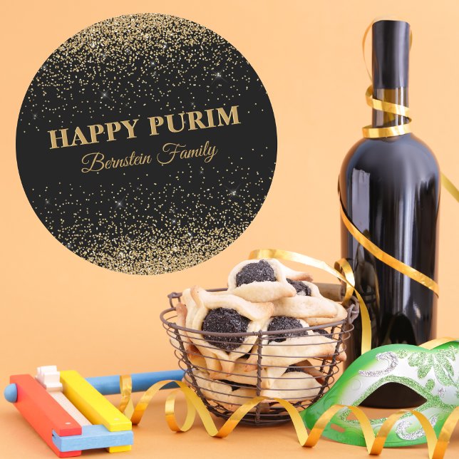 Adesivo Elegante Glitter Dourado Personaliza Purim Feliz H (Criador carregado)