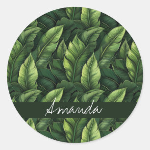 Adesivo Elegante Green Watercolor Banana Leaf com Nome