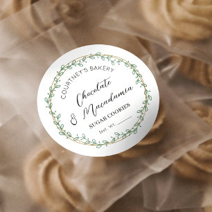 Adesivo Elegante Greenery Wreath Bakery Cupcakes Cookies