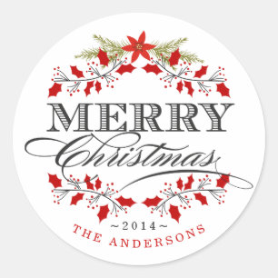 Adesivo Elegante Holly Christmas Wreath Red & White Sticke
