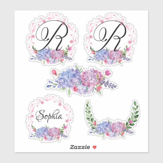 Adesivo Elegante Hydrangeas | Mortes | Monograma | Carta R (Folha)