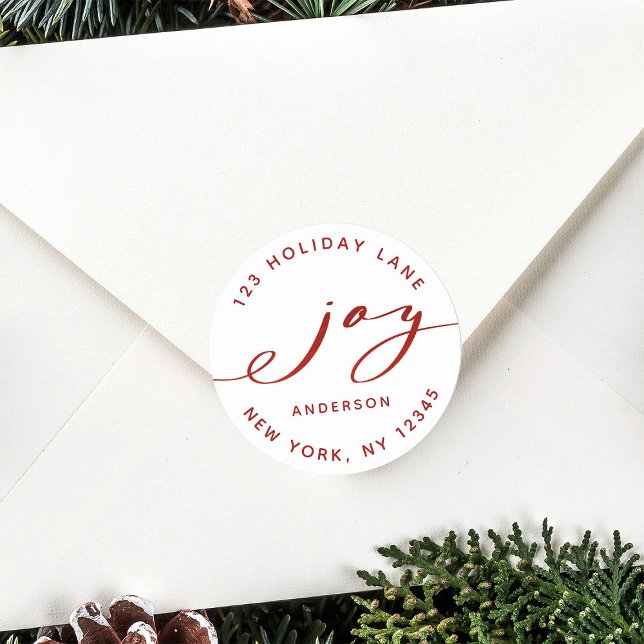 Adesivo Elegante Joy Red & White Holiday Endereço de Devol (Criador carregado)