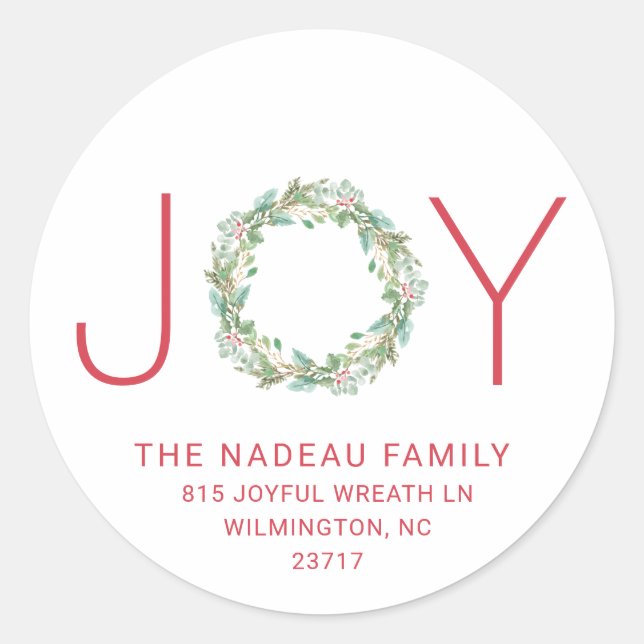 Adesivo Elegante Joy Wreath Christmas Return Address (Frente)
