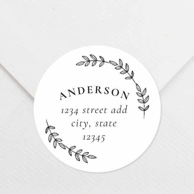 Adesivo Elegante Laurel Wreath Family Name Return Address (Criador carregado)