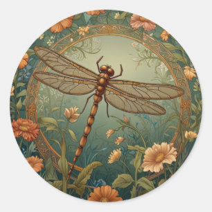 Adesivo Elegante Libélula Verde Primavera Art Nouveau