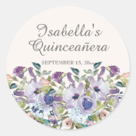 Adesivo Elegante Lilac Blue Floral Quinceañera Data