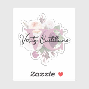 Adesivo Elegante Logotipo de Nome Pessoal Floral Rosa Poen