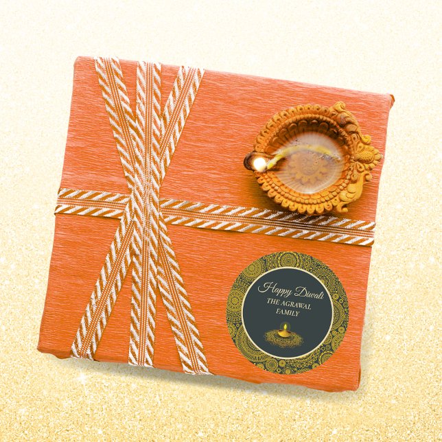 Adesivo Elegante mandala diyas hindu custom gold diwali (Criador carregado)